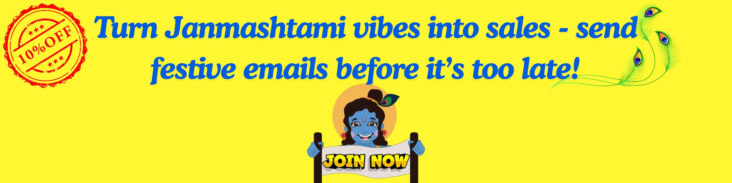 Janmashtami sale promotional banner with festive email marketing call-to-action.