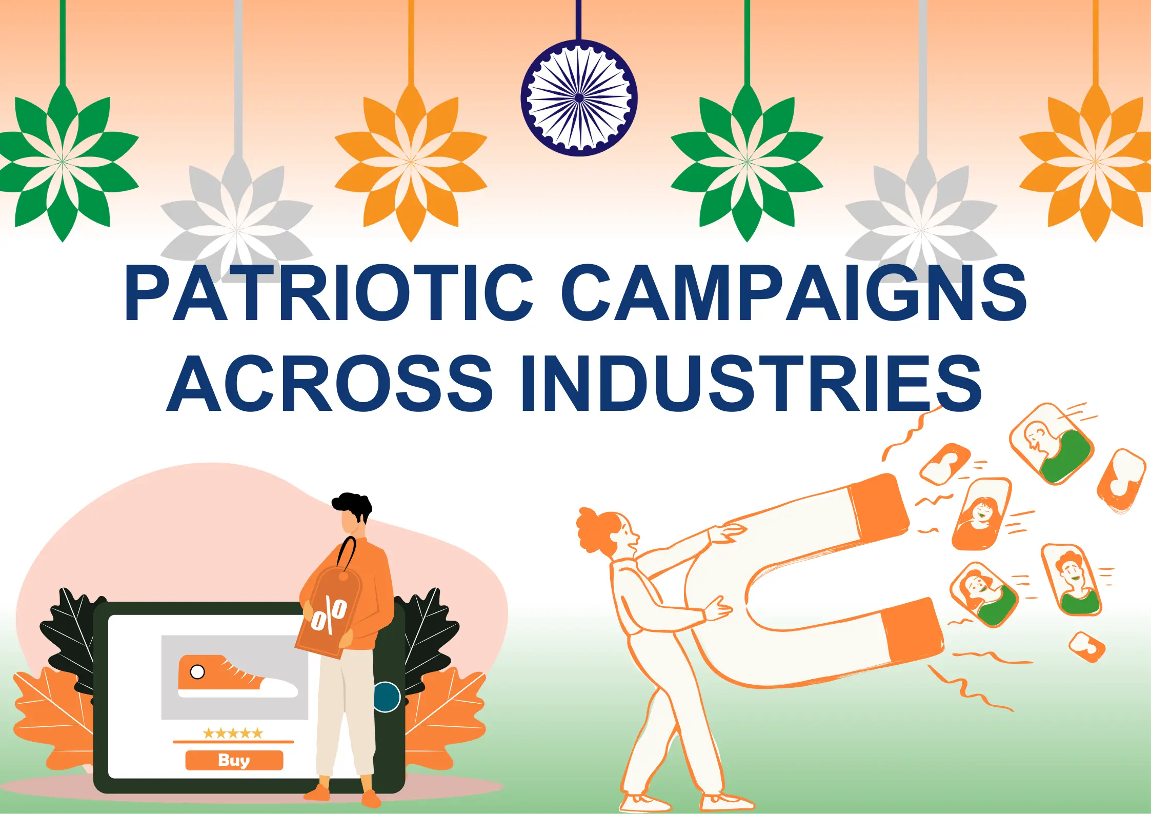 Commercial marketing visuals featuring patriotic campaigns with Indian tricolor motifs.